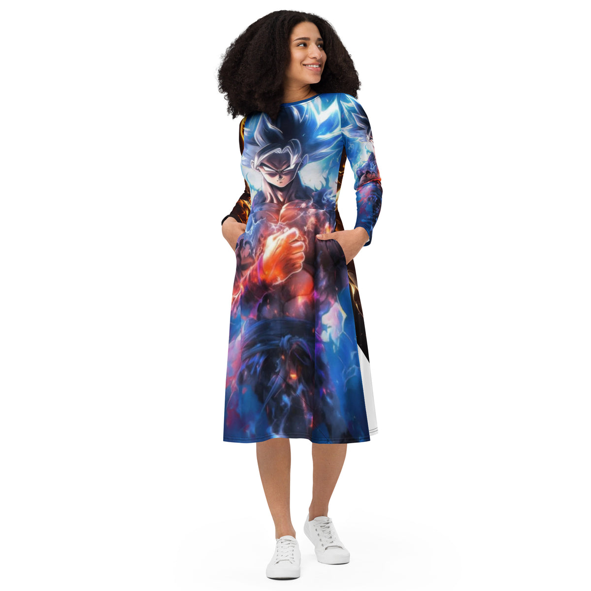 The Boss All-over print long sleeve midi dress